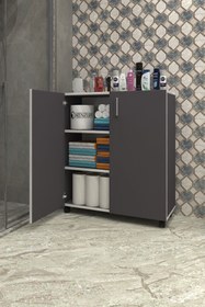 Resim Kenzlife 2 Kapılı Dolap Rabia 088*070*032 Gri Kapaklı Tekerlekli Banyo Mutfak Ofis Kitaplık Ayakkabılık Kiler 