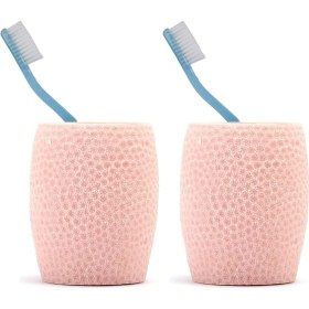 Resim 2 Adet Diş Fırçalık,macunluk Pembe Petek Desenli Poliresin 8x8x10cm 400ml Banyo Seti Çok Renkli 