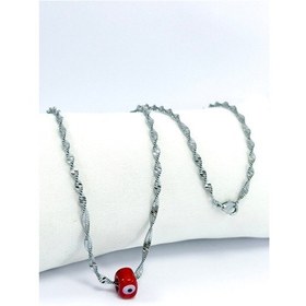 Resim El Yapımı Kırmızı Cam Nazar Boncuklu Gümüş Renk Çelik Burmalı Kol Çok Renkli 