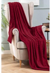 Resim Tek Kişilik Çizgili Tv Battaniyesi 130x180 Cm Bordo Bordo 