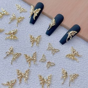 Resim 3D Altın Kelebek Tırnak Sanatı Boncukları, Alaşım Düzenli Kanat Tasarımı, Kokusuz Tırnak Süsleme Seti Manikür ve Tırnak Sanatı için 