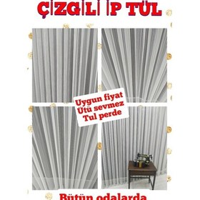 Resim Tül Perde Çizgili Sade Ve Spor Dökümlü Pile Duruşuyla (307535162) 