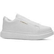Resim Günlük Erkek Sneaker Casual Kalın Yüksek Queen Taban Oval Burun Bant Detaylı Spor Ayakkabı 109 Beyaz 