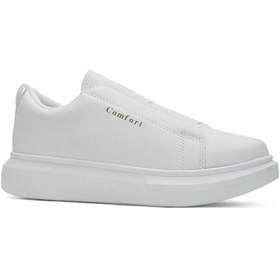 Resim Günlük Erkek Sneaker Casual Kalın Yüksek Queen Taban Oval Burun Bant Detaylı Spor Ayakkabı 109 Beyaz 
