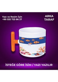 Resim Kişiye Özel Balık Desenli T Kulplu Renkli Kupa- Çok Hoş Hediye Turuncu 