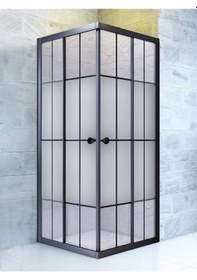 Resim Durul Duşakabin Kare Siyah Çizgi Ortası Buzlu Siyah 