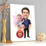 Resim Harika Baba ve Bebeği Karikatürlü Kanvas Tablo 