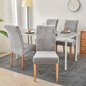 Resim 4/6 adet Gümüş Tilki Kadife Elastik Kir Önleyici Sandalye Kılıfı 