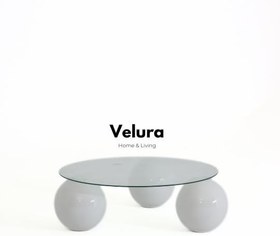 Resim Modern Orta Sehpa & Küre Sehpa & Top Sehpa & Şeffaf Yuvarlak Cam & Beyaz Top 