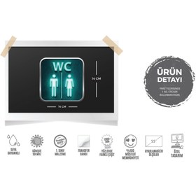 Resim Bay Etiket Wc32 Yesil Neon Efektli Unisex Tuvalet Simgesi Etiketi 