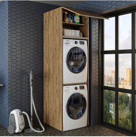 Resim RoomArt Banyo Dolabı 231,2 x 67 cm Çamaşır Ve Kurutma Makinesi Dolabı Atlantik Çam 