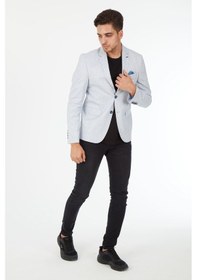 Resim Sposo 5123 Dar Kalıp Keten Buz Mavisi Erkek Blazer Ceket Mavi 