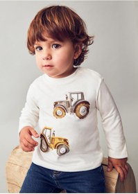 Resim MAYORAL Erkek Bebek Traktör Baskılı Sweatshirt Krem 
