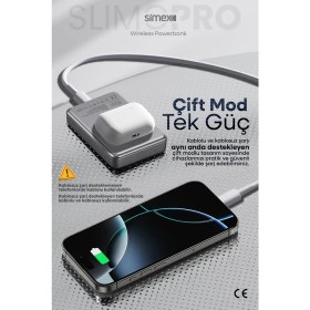Resim Simex Slim Magsafe Powerbank 10000 mAh - 20W PD Hızlı Şarj Taşınabilir Batarya S-43 
