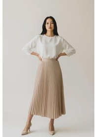 Resim Eren Style Pileli Pamuklu Dokuma Viskon Kışlık Etek 95 Cm - 38-48 CAMEL 