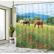 Resim Mahi Store Laleler Ve Atlar Desenli Duş Perdesi / Banyo Perdesi Su Geçirmez 190 Cm X 175 Cm 