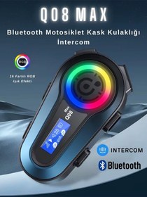 Resim Q08 Max Rgb Işık Efektli İntercom Bluetooth Motosiklet Kask Kulaklığı İntercom Kulaklık 