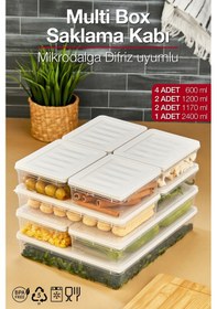 Resim Multi Box 9 Parça 4 Farklı Boy Saklama Kabı Seti - Dondurucu & Mikrodalga Uyumlu Krem 