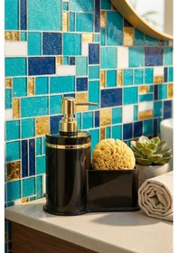 Resim Makri Home Mutfak Veya Banyo İçin Şık Altın Rengi Detaylı Süngerlikli Sıvı Sabunluk , Yerli Üretim Siyah 