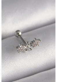 Resim Mey İthalat 316l Çelik Gümüş Renk Zirkon Taşlı Çiçek Tragus Piercing 