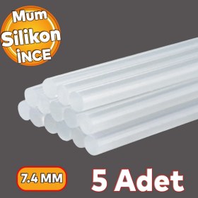 Resim Badem10 Ince Mum Silikon 7.4 mm Çubuk Sıcak Silikon Hobi Süs Hediyelik Eşya Maket Yapıştırma Slikon 5 Adet 