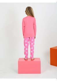 Resim Kız Çocuk Uzun Kollu Fiyonklu Ayıcık Model Pijama Takımı Fuşya 