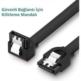 Resim 40 cm Sata Data Kablo - 90 Derece - Metal Klip 