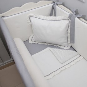Resim Ekru - Gri Full Bebek Uyku Seti - Sosis Bumper / 70x130 