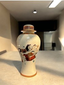 Resim Koşan At El Boyamalı Dekoratif Vazo Beyaz 