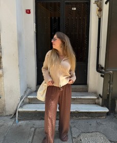 Resim Beli Lastikli Saten Pantolon - M 