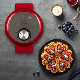 Resim Goldmaster Sugar 1000W Taşmayı Önleyen Derin Plakalı Isı Kontrollü Waffle Makinesi Kırmızı 