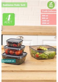 Resim 4 Lü Kare Saklama Kabı Seti Erzak Kabı Buzdolabı Kabı Büyük Boy Bpa Free Şeffaf 