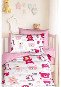 Resim Dijital Baskılı 3d Pamuklu Yenidoğan Bebek Nevresim Takımı Bear Toy Pink Çok Renkli 
