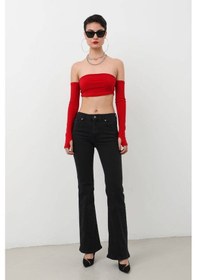 Resim Kadın Yüksek Bel Flare Jean Pantolon Siyah 001 