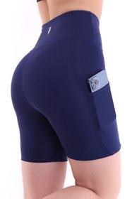 Resim EMFURE Lacivert Kısa Tayt Cepli - Sporcu Tayt - Biker Yüksek Bel Toparlayıcı Tayt 