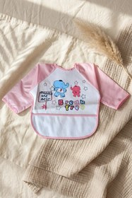 Resim BUUDE Kız Bebek Pembe Uzun Kollu Sıvı Geçirmez Mama Önlüğü - Cepli, Fil Desenli 6-24 Ay Aktivite Önlüğü 