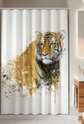 Resim Tropikhome Banyo Perdesi Kaplan Desen Banyo Perdesi Tek Kanat 180x200 Cm Duş Perdesi 12 C-halka Hediye 