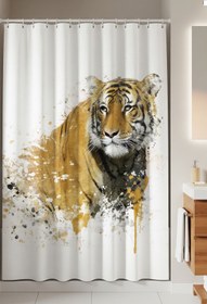 Resim Tropikhome Banyo Perdesi Kaplan Desen Banyo Perdesi Tek Kanat 180x200 Cm Duş Perdesi 12 C-halka Hediye 