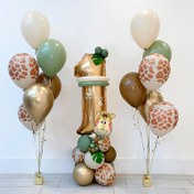 Resim 30 adet Yeşil Orman Zürafa Balon Doğum Günü Partisi Dekoratif Malzemeler Duş 25.4 cm Benekli Balon 1-2 Dijital Sütun Balon Seti 