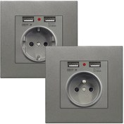 Resim EU Standartlı, Gümüş Gri, 16A 250V Çift USB ve Gösterge Işıklı, Duvar Tipi Priz - Ev, Otel, Ofis için Uygun 