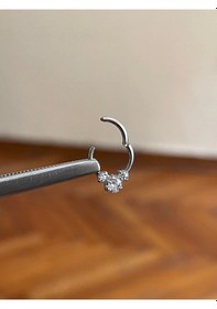 Resim 316 L Cerrahi Çelik 3 Taş Detaylı Halka Kıkırdak Helix Tragus Piercingi Gümüş 
