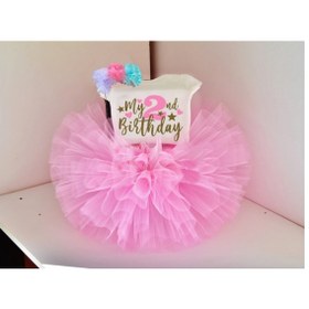 Resim bba new trend Pembe 1-2 Yaş Tütü Etek Kız Bebek Tütü Etek Ve 1 Yaş Logolu Zıbın 1.yaş Doğum Günü Tütü Hayal Tül 