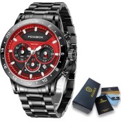 Resim Hanyang Siyah Kırmızı 2022 Yeni Moda Lıge Erkekler Izle Paslanmaz Çelik Saatler Erkek Chronograph Kuvars Saat Bileği Erkekler Için Spor Izle Relogio Masculino (Yurt Dışından) 