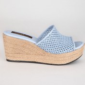 Resim Elile Shoes Hakiki Deri Büyük Küçük Numara Jüt Yüksek Topuk Kadın Terlik Azzuro 