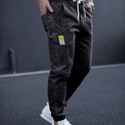 Resim Erkek Casual Konik Kot Pantolon, Şık Sokak Stili Bel İpli Joggers 