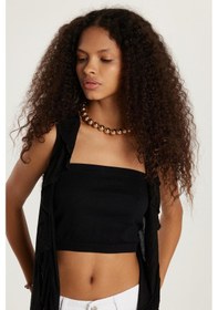 Resim Tudors Kadın Slim Fit Dar Kesim Sıfır Kollu V Yaka Siyah Hırka-34078 Siyah 