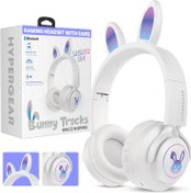 Resim HyperGear Bunny Tracks Çocuk Bluetooth Kablosuz Kulaklık, LED Tavşan Kulaklı - Hafif, Katlanabilir Mikrofonlu Kulak Üstü Kulaklık, HD Stereo Ses, 10 Saat Çalma Süresi, Aux Uyumlu, microSD/FM, Beyaz 