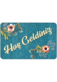 Resim Dijital Baskılı Hoş Geldiniz Yazılı Çiçek Desenli Kapı Önü Paspası İç Ve Dış İçin Yıkanabilir Kaymaz Beyza 