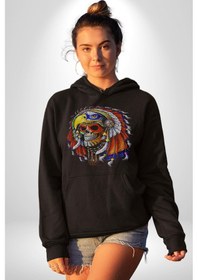 Resim Kızıl Derili Kuru Kafa Düş Kapanı Kadın Erkek Siyah Kapüşonlu Sweatshirt Hoodie Siyah 
