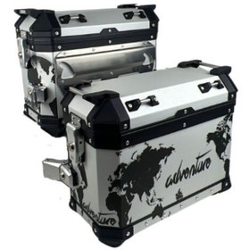 Resim Coocase ALÜMİNYUM YAN ÇANTA TAKIM 28L/33L (METAL GÜMÜŞ ADVENTURE-WORLD/BLACK) 